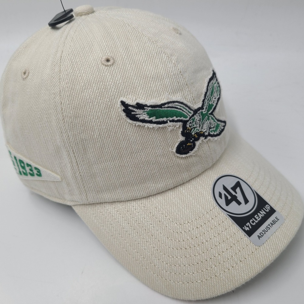 Philadelphia Eagles Hat Strapback 47 Brand Clean Up Beige Green NFL Retro Logo